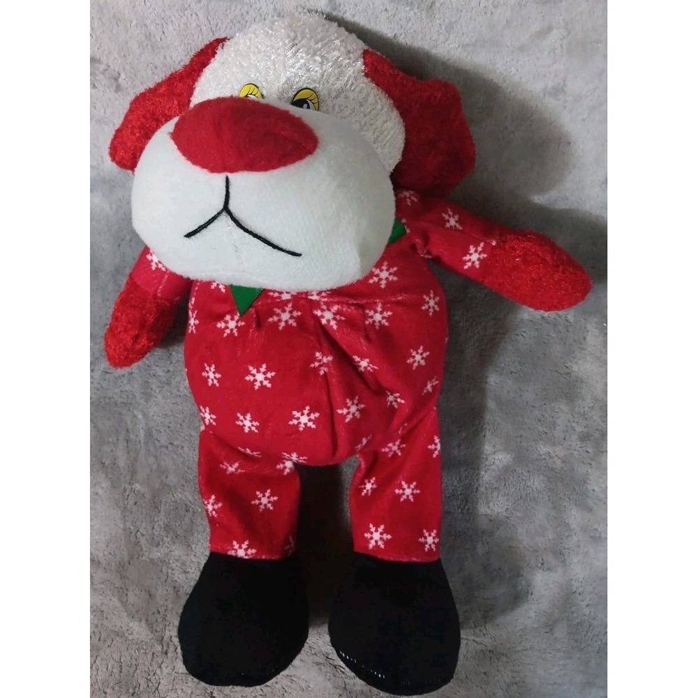 Kellytoy Puppy Dog Plush 15" Snowflake Red Pajamas Green Bow Christmas READ